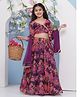 Bitiya By Bhama Silk Woven Three Fourth Sleeves Floral Printed & Gota Lace Embellished Coordinating Lehenga Choli With Dupatta Set - Purple