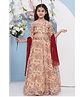 Bitiya By Bhama Georgette Woven Three Fourth Sleeves Floral Printed & Gota Lace Embellished Coordinating Lehenga Choli With Dupatta Set - Beige