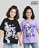 HoneyHap Disney Single Jersey Knit Oversize Drop Shoulder Half Sleeves T-Shirt with Minnie Mouse Graphics Pack of 2 - Black & Lilac
