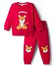 Babyhug Terry Knit Full Sleeves T-Shirt & Lounge Pant Set with Tiger Print - Maroon