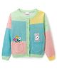 Babyhug Knitted Full Sleeves Front Open Sweater With Bunny & Floral Embroidery - Multicolor