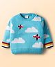 Babyhug Knit Full Sleeves Pullover Sweater with Sky & Aeroplane Design - Light Blue