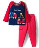 Babyhug Single Jersey Knit Full Raglan Sleeves T-Shirt and Joggers Set with Vehicle Print - Red