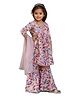 Cutiediva Muslin Woven Three Fourth Sleeves Feathers Printed Lace Detailed Kurti Sharara With Dupatta Set - Peach