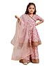 Cutiediva Muslin Three Fourth Sleeves Floral Swirls Printed Lace Detailed Kurti Sharara With Dupatta Set - Multi Colour