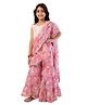 Cutiediva Viscose Woven Sleeveless Floral Printed Ready To Wear Sharara Style Saree With Blouse Set - Pink