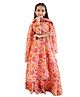 Cutiediva Viscose Woven Three Fourth Sleeves Floral Printed & Lace Embellished Lehenga Kurti With Dupatta Set - Peach