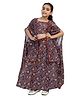 Cutiediva Viscose Woven Half Sleeves Floral Printed & Lace Embellished Crop Top & Skirt With Coordinating Shrug - Brown