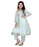 Cutiediva Cotton Woven Lace Embellished Kurti & Pant With Three Fourth Sleeves Shrug Set - Sea Green