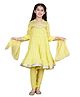 Cutiediva Cotton Woven Three Fourth Sleeves Gota Lace Embellished Kurti Churidar With Dupatta Set - Yellow