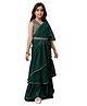 Cutiediva Georgette Woven Solid Saree With Sleeveless Sequins Embellished & Abstract Embroidered Blouse Set - Green