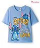 HoneyHap Disney Single Jersey Knit Drop Shoulder Half Sleeves Oversized T-Shirt with Stitch Graphics - Light Blue
