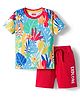 Babyhug Single Jersey Knit Half Sleeves T-Shirt & Shorts Set with Explore Text & Jungle Print - Red & Multicolor