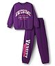 Pine Kids Looper Knit Full Sleeves Winter Wear Sweatshirt & Lounge Pant Set With Text Print - Purple