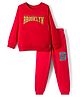 Pine Kids Looper Knit Full Sleeves Winter Wear Sweatshirt & Joggers Set with Brooklyn Text Print - Red
