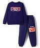 Pine Kids Looper Knit Full Sleeves Winter Wear Sweatshirt & Lounge Pant Set With Text Print - Navy Blue