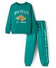 Pine Kids Looper Knit Full Sleeves Winter Wear T-Shirt & Lounge Pant Set With Text Print - Dark Green