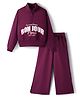 Pine Kids Looper Knit Full Sleeves High Neck Winter Wear Suit Set With Bonjour Text Print - Wine