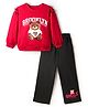 Pine Kids Looper Knit Full Sleeves Winter Wear Sweatshirt & Lounge Pant Set With Teddy Bear Print - Maroon & Black