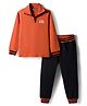 Pine Kids Looper Knit Full Sleeves Winter Wear T-Shirt & Lounge Pant Set With Text Print - Dark Orange