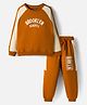 Pine Kids Looper Knit Full Raglan Sleeves Winter Wear Suit With Brooklyn Text Print - Light Brown