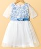 Pine Kids Woven Half Sleeves Party Dress with Floral Embroidery & Bow Applique - White