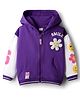 Babyhug Cotton Knit Full Sleeves Hooded Sweatjacket With Floral Graphics & Applique - Purple