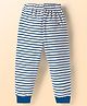 Teddy Looper Knit Full Length Lounge Pant with Stripes & Bear Embroidery - Blue