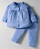 Teddy Sinker Knit Full Sleeves Co-ords Night Suit With Animal Print - Blue