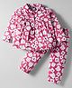 Teddy Sinker Knit Full Sleeves Co-ords Night Suit With Floral Print - Pink