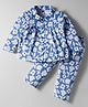 Teddy Sinker Knit Full Sleeves Co-ords Night Suit With Floral Print - Blue