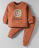 Teddy Interlock Knit Full Sleeves Night Suit With Animal Print - Rust Orange