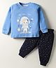 Teddy Interlock Knit Full Sleeves Night Suit with Space Theme Print - Light Blue