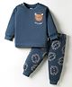 Teddy Interlock Knit Full Sleeves Night Suit with Lion Print - Navy Blue