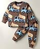 Teddy Sinker Knit Full Sleeves Co-ords Night Suit with Vehicle Print - Brown