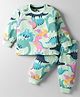 Teddy Sinker Knit Full Sleeves Co-ords Night Suit with Dino Print - Sea Green