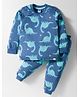 Teddy Sinker Knit Full Sleeves Co-ords Night Suit With Dino Print - Navy Blue
