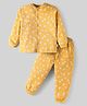 Teddy Interlock Knit Full Sleeves Front Open Co-Ord Night Suit with Birdie Print - Sand Yellow