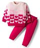 Babyhug Knitted Full Sleeves Pullover Sweater Set With Heart Design - Pink