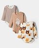 Bonfino 100% Cotton Knit Full Sleeves Striped & Teddy Bear Printed Onesies Pack of 3 - White Brown & Off White