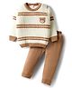 Babyhug Knitted Full Sleeves Pullover Sweater Set With Teddy Bear Embroidery - White & Brown