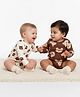 Bonfino 100% Cotton Knit Full Sleeves Onesies with Bear Print Pack of 2 - Brown & White