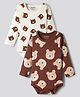 Bonfino 100% Cotton Knit Full Sleeves Onesies with Bear Print Pack of 2 - Brown & White