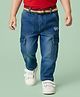 Babyhug Cotton Denim Full Length Jeans With Belt & Text Embriodery - Blue