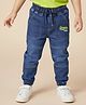 Babyhug Full Length Denim Washed Jeans with Stretch & Text Embroidery - Blue