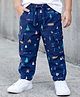 Babyhug Twill Woven Full Length Trouser Pant With Stretch & Tree Print - Navy Blue
