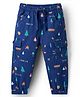 Babyhug Twill Woven Full Length Trouser Pant With Stretch & Tree Print - Navy Blue