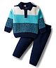 Babyhug Knitted Full Sleeves Pullover Sweater Set With Color Block Design - Multicolor