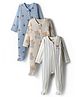 Bonfino 100% Cotton Knit Full Sleeves Footed Sleepsuit With Animal Print Pack Of 3 - Off White Light Blue & White