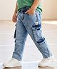 Babyhug Denim Full Length Washed Jeans With Stretch & Cargo Pocket - Blue